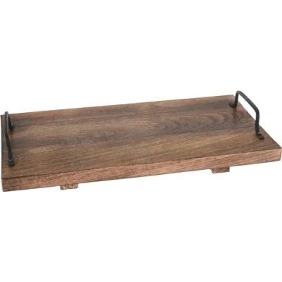 Image of Rustic Mango Wood Board with Metal Handles Wooden Cutting Chopping Food Serving Tray Platter (Length 40cm)