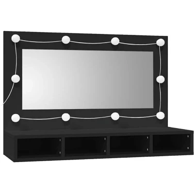 Image of vidaXL Mirror Cabinet with LED Black 90x31.5x62 cm