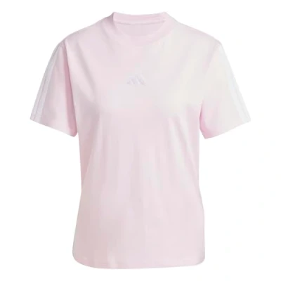 Image of adidas Women&#039;s Essentials 3 Stripes Sleeve Cotton T Shirt, Clear Pink/White, XS