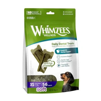 Image of WHIMZEES By Wellness Soft, Dental Sticks for Extra Small Dogs, Size XS, 56 pieces, Soft Texture, Suitable Senior Grain Free, Natural, Flavoured with Parsley