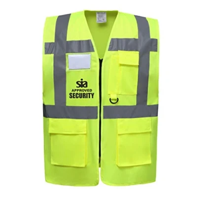 Image of SIA Security Yellow Zipped Hi Vis Viz Safety Vest Waistcoat Reflective High Visibility EN471 BS x large