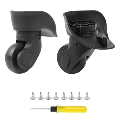 Image of BQLZR Black Luggage Wheels Replacement Plastic Left and Right Rotatable Suitcase with 4 Holes Hole Pitch (3.3 cm/3.9 cm/4.5 cm/3 cm), Black, 9 x 9.6 4.8 cm, Swivel for