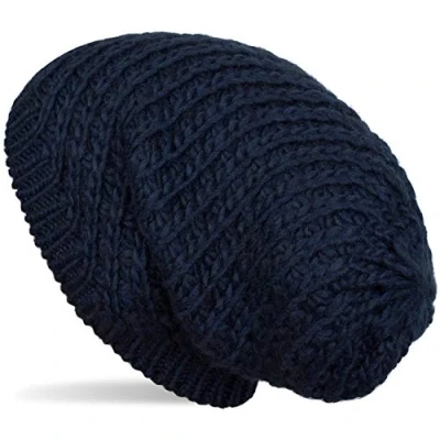 Image of styleBREAKER Unisex Knit Beanie with Rough Knit, Long Slouch Beanie, Winter hat 04024158, Colour:Midnight Blue/Dark Blue
