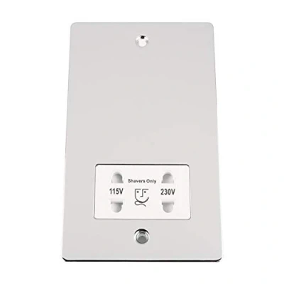 Image of Shaver Socket Dual Voltage 115V/ 230V Polished Chrome Flat White Insert