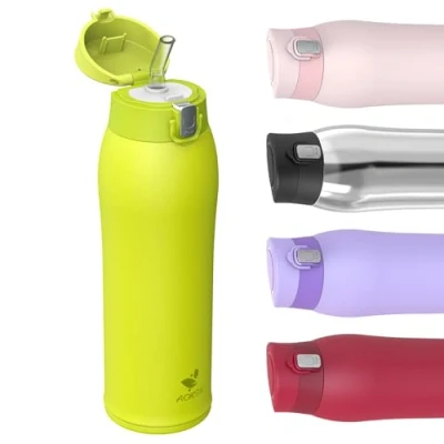 Image of AORIN Stainless Steel Water Bottle, 750ml Insulated Bottles with Straw Flip Lid, Double Walled Metal Bottle Keep Drinks Hot &amp; Cold, Leakproof, BPA Free Flask for Travel, Sport, Gym