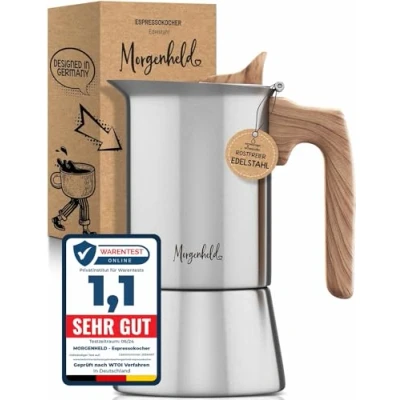 Image of Morgenheld Espresso Maker for 6 Cups [300 ml] Made of Rustproof Stainless Steel Mocha Pot, Jug Suitable All Hob Types Dishwasher Safe