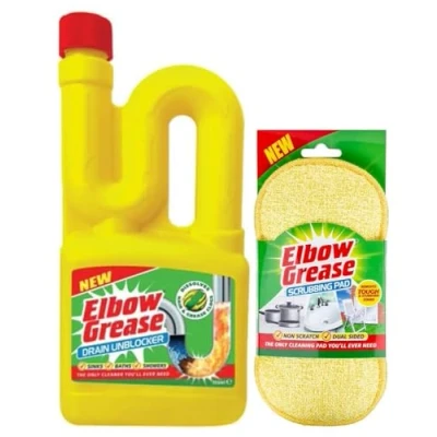 Image of Elbow Grease Drain Unblocker 750 ml Effective For Sinks, Baths, Showers Stubborn Blockages with Scrubbing Pad