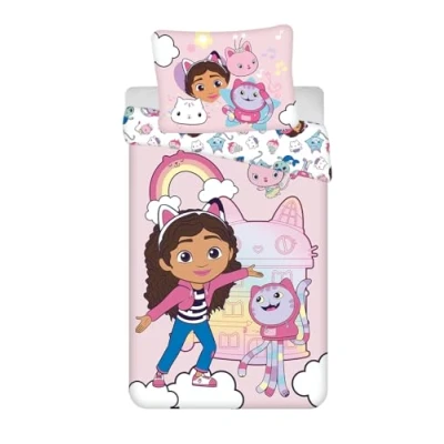 Image of Gabby et la Maison Magique Bedding Set, 100% Cotton, Reversible Duvet Cover 140 x 200 cm + Pillowcase 65 cm, Pink
