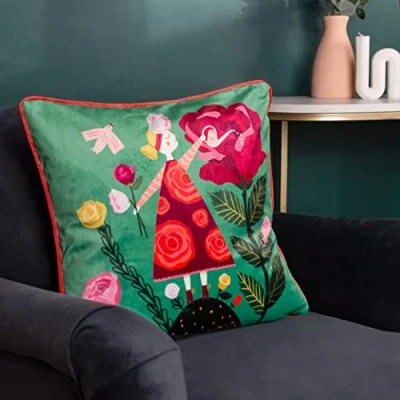 Image of Kate Merritt Flower Girl Illustrated Polyester Filled Cushion
