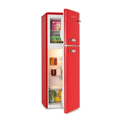 Image of KLARSTEIN Audrey Retro Fridge Freezer Combination, Freezer, and Refrigerator, Infinitely Variable Cooling Capacity, Interior Lighting, 41 dB Operating Noise, Red