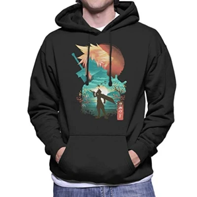 Image of Final Fantasy Cloud Strife Ukiyo Men&#039;s Hooded Sweatshirt Black