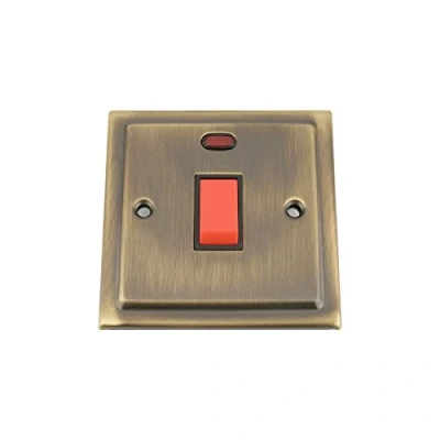 Image of Cooker Oven Switch w/Neon Indicator 45 Amp Victorian Antique Brass