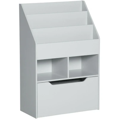 Image of HOMCOM Kids Bookshelf with Storage Drawer, Children&#039;s Bookcase Wheels, Toy Organiser for Bedroom, Playroom Grey