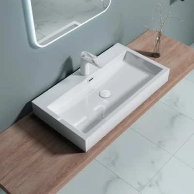 Image of Durovin Bathrooms Luxurious Stone Resin Basin Wall Hung Bathroom Sink One Tap Hole with Overflow 765 x 420 100mm (WxDxH)