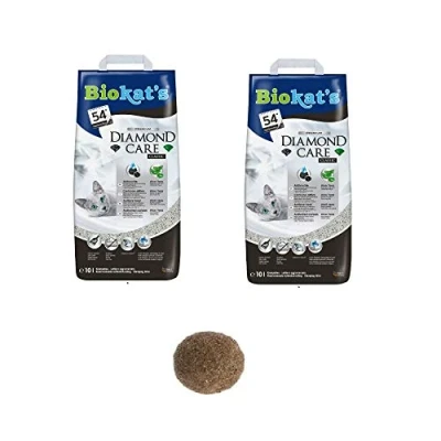 Image of Biokat Diamond Care Classic Unscented Cat Litter 20L Antibacterial Disposable And Hypoallergenic Hygiene Granules With Smell Control Formula Combined 4.5cm Natural Catnip Ball