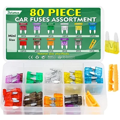 Image of 80Pcs Mini Car Fuses, Bolatus Blade Fuses 2Amp 3A 5A 7.5A 10A 15A 20A 25A 30A 35A 40A Automotive Replacement for Caravan Motorcycle Truck RV+ Fuse Puller