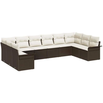 Image of vidaXL 10 Piece Garden Sofa Set with Cushions Brown Poly Rattan