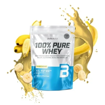 Image of BioTechUSA 100% Pure Whey Protein Powder with BCAA and Glutamine Gluten Free, Palm Oil Free 21g per Serving, 454 g, Banana