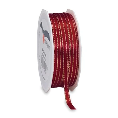 Image of Präsent Broadway Satin Ribbon Bordeaux Gold 50 m Spool 5 mm width