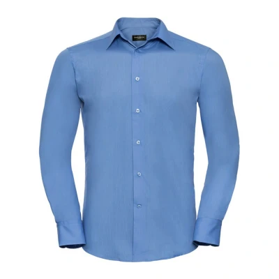 Image of Russell Athletic Collection Mens Poplin Tailored Long Sleeved Shirt (Corporate Blue) Size 3XL