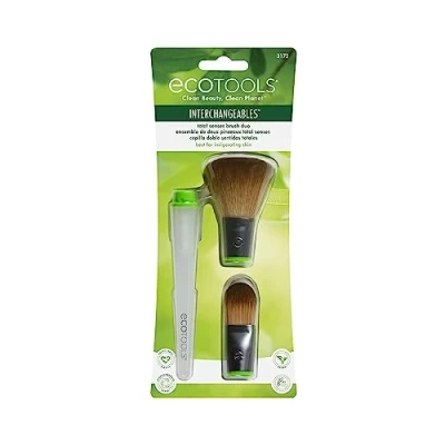 Image of Total Senses Brush Set Includes 2 Interchangeable Heads and Handle Strongly Packaged Bristles for Uniform Streak Free Foundation Vegan Product ECOTOOLS