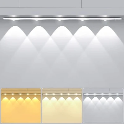 Image of OUILA Motion Sensor Under Cabinet Lights 55cm, 2200mAh Dimmable Kitchen 3 Color Temperatures &amp; 10% 100% Brightness Adjustable Night Light for Wine bookShelf Closet Counter