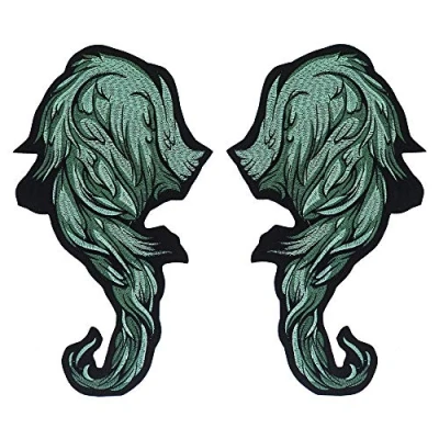Image of EMDOMO Fashion Green Angel Wings Patches for Punk Biker Jacket Clothes Embroidery Motif Iron on Stickers Sewing Accessories 1 pair