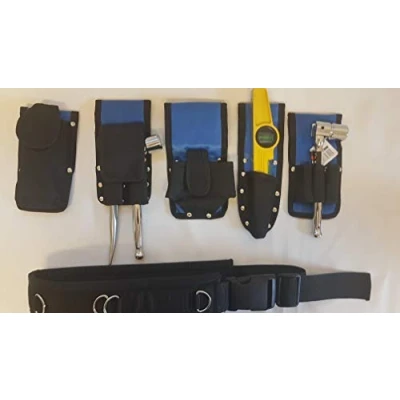 Image of Scaffolding Nylon Blue Tool Belt 5 Tools Holder Spanner Ratchet Pockets Level Tape Pouch