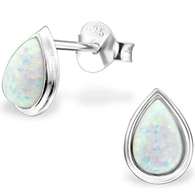 Image of The Goldmine Small 925 Sterling Silver and Opal Drop shaped Stud Earrings