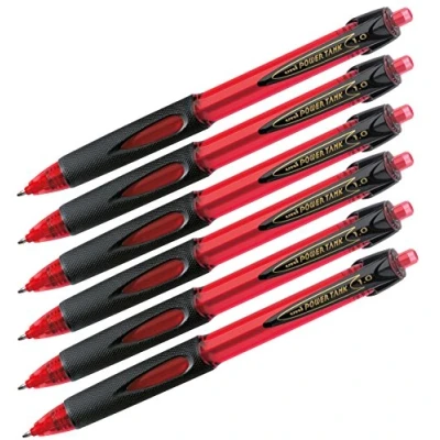 Image of uni ball® Powertank Ballpoint Pen with Push Mechanism, Stroke Width 0.4 mm, Ink Colour: Red, 6 Stück rot, 1 item
