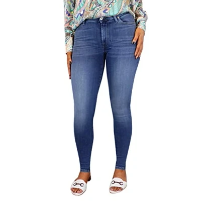 Image of 7 For All Mankind Women&#039;s Hw Skinny Jeans, Blue (Mid RL), W32/L30 (Size: 32/30)