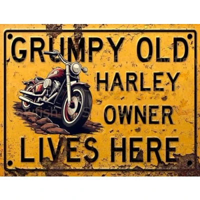 Image of Tin Sign Vintage Retro Man Cave Bar Pub Shed Novelty Gift Aluminium Metal Wall Décor Grumpy Old Harley Owner Live Here inspired