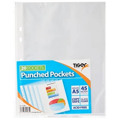 Image of Tiger A5 strong transparent poly punched pockets x 20 sleeves/wallets