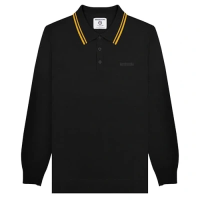 Image of Lambretta Mens Tipped Long Sleeve Mod Polo Shirt Collar Top Black/Gold S