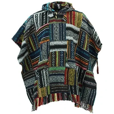 Image of LOUDelephant Brushed Cotton Hooded Poncho Red, Green &amp; Navy