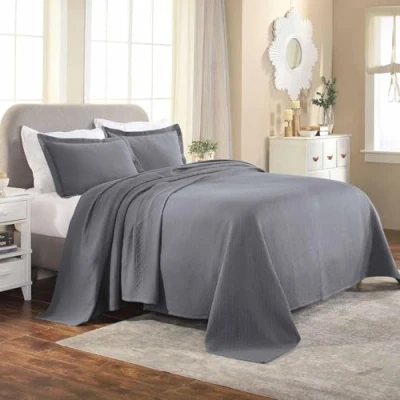 Image of Superior Bedspread with Pillow Shams, Cotton, Gray, Queen