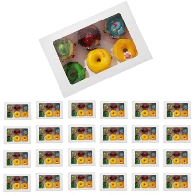 Image of ASAB Cupcake Box Hold 6 Count Containers with Clear Window Food Grade Birthday Patisserie Holder Easy Transport and Presentation Adjustable Insert (25 x Box)