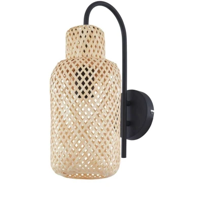 Image of Lindby Venora wall light, height 43 cm, black, wood, bamboo