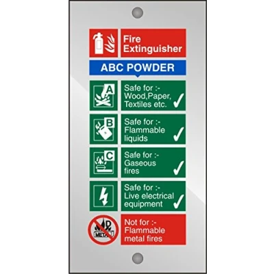 Image of Seco ABC Powder Fire Extinguisher Sign, 100mm x 200mm 5mm Clear Acrylic with Stand Off Fixings