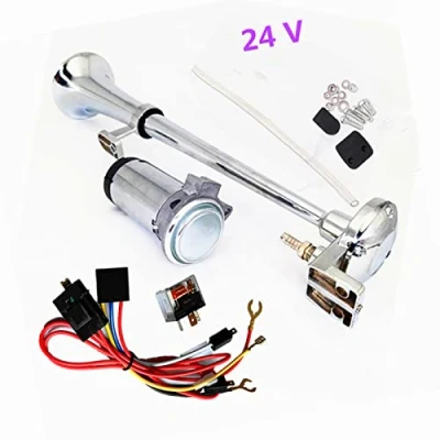 Image of YIYDA Car Horn Air Truck 150db Electric Single Trumpet with Compressor Silver Chrome Zinc speaker Alarm loud for 24V Train Boat Lorry Moto etc