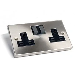 Image of Click Deco VPSC036BK Twin Mains Socket Wallplate Satin Chrome