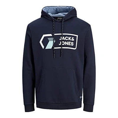 Image of JACK &amp; JONES Men&#039;s Hoodie Pullover Sweat Long Sleeve Sweatshirt, Navy Blazer, S