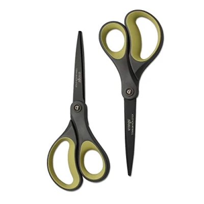 Image of LIVINGO 2 Pack 8&quot; Titanium Non Stick Scissors, Professional Stainless Steel Comfort Grip, All Purpose, Straight Office Stationery Craft Scissors Set for DIY(Green/Yellow)