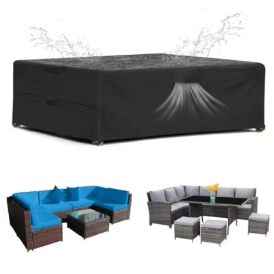 Image of SIRUITON 213x132x74cm Garden Furniture Cover, Patio Table Cover with Air Vent Waterproof, Windproof, Anti UV, Heavy Duty 420D Oxford Fabric, Rectangular Black
