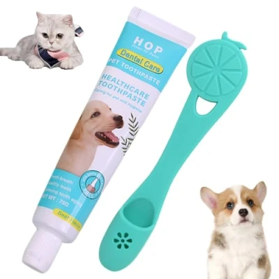 Image of Puppy Toothbrush and Paste 2PCS Soft Bristle Dog Dental Care Kit Dogs &amp; Cats Toothpaste Finger Teeth Brush with Plaque Tartar Remover Breath Freshener