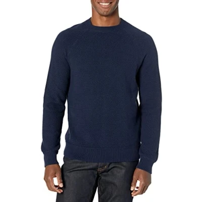 Image of Amazon Essentials Men&#039;s Oversized Fit Textured Cotton Crewneck Sweater, Navy, XS