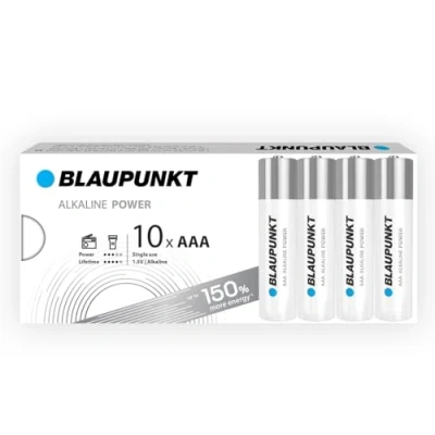 Image of BLAUPUNKT AAA alkaline batteries, pack of 10, best for wall clocks, TV remote controls, LR03BPO/10CB