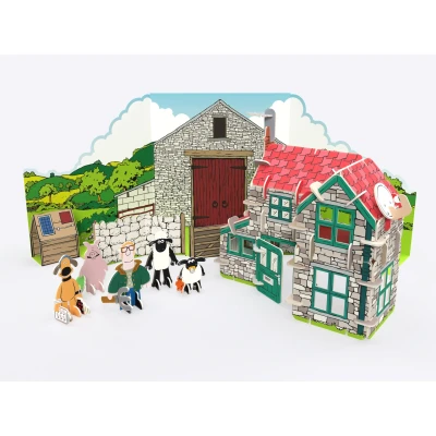 Image of PLAYPRESS Shaun the Sheep Mossy Bottom Pop out Playset Includes Farmers House, Sheep, Timmy &amp; Other Characters Eco Friendly Building Toys Construction for Ages 5+