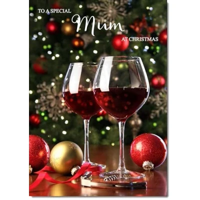Image of doodlecards Mum Christmas Card Red Wine Medium Size for with Plain Envelope