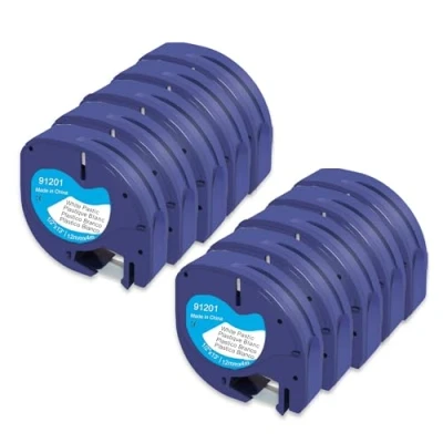 Image of 10 x Molabel Label Tape Compatible with Dymo Letratag S0721660 91201.12 mm 4 m Black on White Plastic for LT 100H LT110T 100TLabel Printers